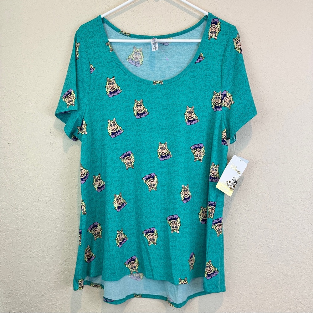 Lularoe XL Ms Piggy Muppets Women's Teal Classic Tshirt Long Graphic Top